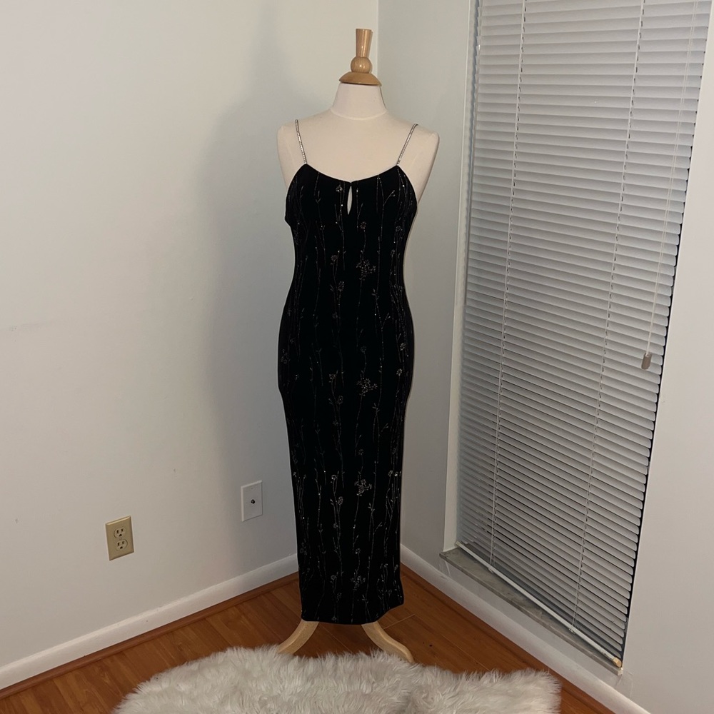 90s Black Velvet and Silver Formal Dress Size 4